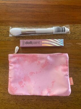 Toy Factory Dollpaint Brown Gel Eyeliner Makeup Brush Set with Pink Satin Pouch